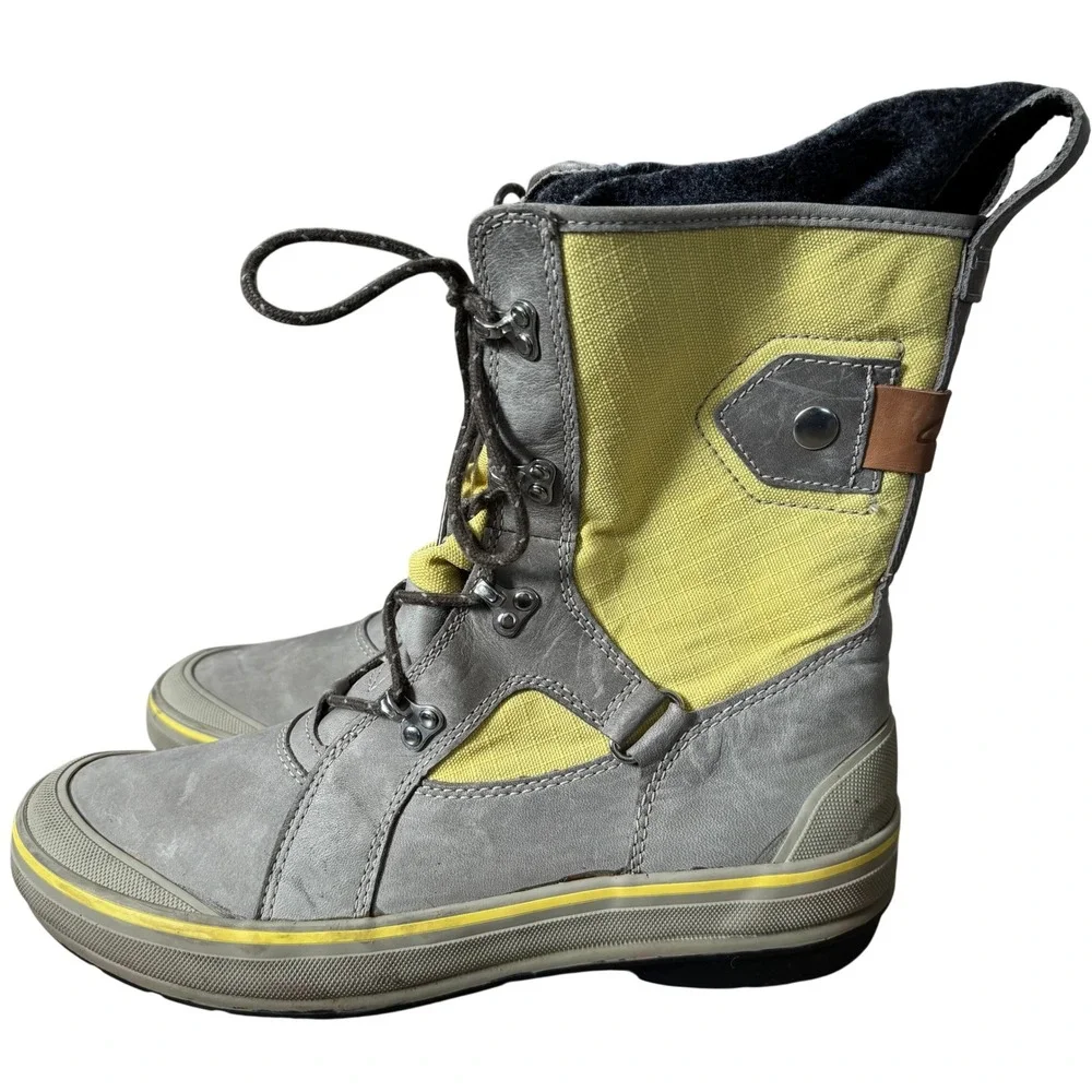 Clarks‎ Muckers Squall Boots Sz 10M Gray Yellow Leather Canvas Winter Waterproof